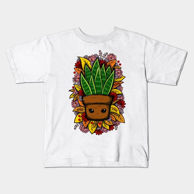 Cute Snake Plant Illustration Kids T-Shirt by zarya_kiqo